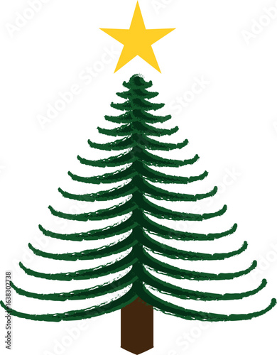 Christmas Tree Vector on white. Red Christmas Tree Painted illustration. Sketch, drawn or painted artistic illustration of a x mas tree. Ribbon Christmas Stylish Tree. Vector can be to any size.