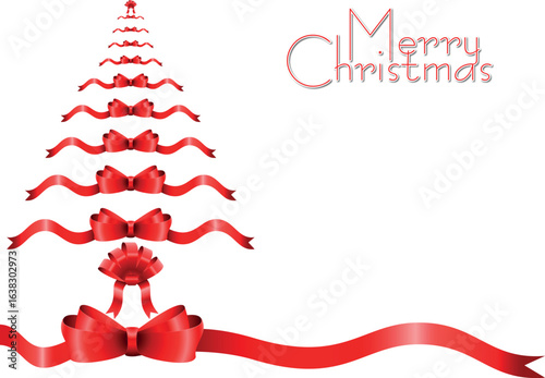 Christmas Tree Vector on white. Red Christmas Tree Painted illustration. Sketch, drawn or painted artistic illustration of a x mas tree. Ribbon Christmas Stylish Tree. Vector can be to any size.