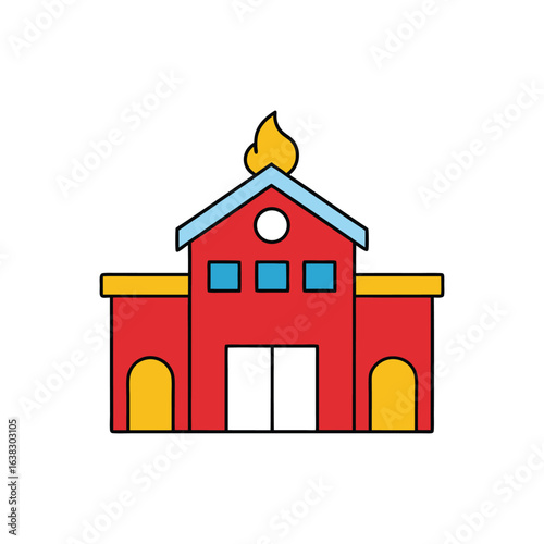 Fire station colorful vector illustration