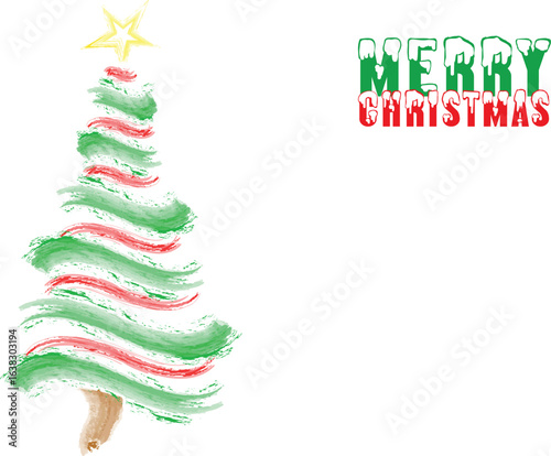 Christmas Tree Vector on white. Red Christmas Tree Painted illustration. Sketch, drawn or painted artistic illustration of a x mas tree. Ribbon Christmas Stylish Tree. Vector can be to any size.