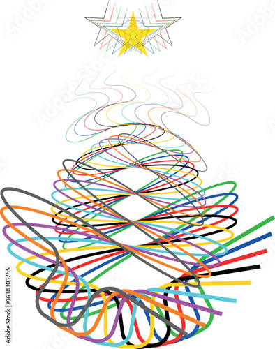 Christmas Tree Vector on white. Red Christmas Tree Painted illustration. Sketch, drawn or painted artistic illustration of a x mas tree. Ribbon Christmas Stylish Tree. Vector can be to any size.