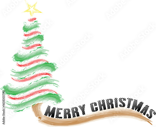 Christmas Tree Vector on white. Red Christmas Tree Painted illustration. Sketch, drawn or painted artistic illustration of a x mas tree. Ribbon Christmas Stylish Tree. Vector can be to any size.