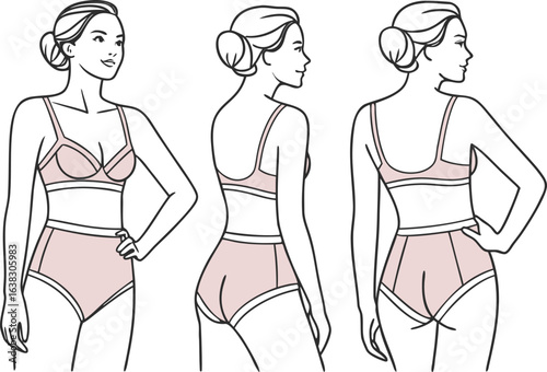 Set of fashionable women in different poses illustration