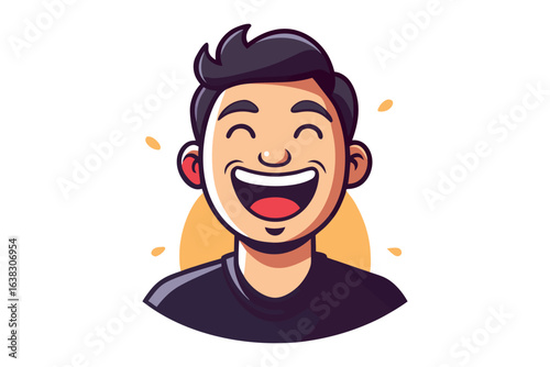 Joyful Expression: A cheerful illustration of a man with a radiant smile, embodying pure joy and positivity with clean lines and vibrant colors, perfect for conveying happiness.