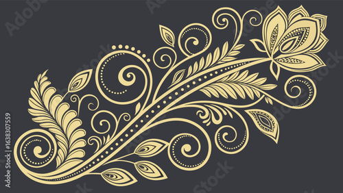 Elegant golden floral ornament vector illustration for various creative projects and designs with a vintage and retro style on a dark background