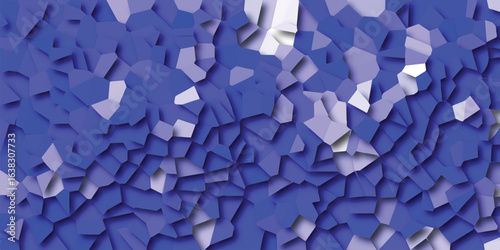 Abstract digital artwork showcasing a geometric mosaic design rendered in shades of blue with textured three dimensional polygonal shapes and subtle highlights.