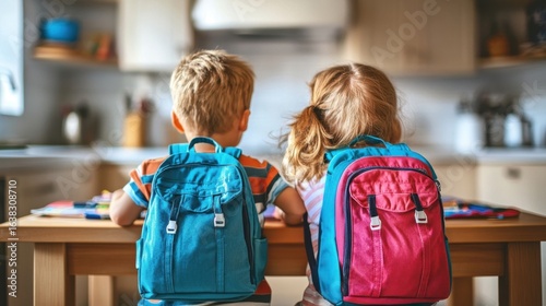 Kids ready for school with their backpacks.
