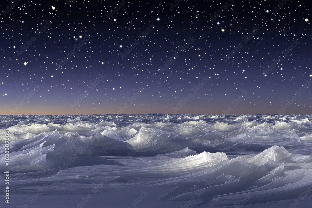 Fototapeta premium Starry night over a vast, icy plain