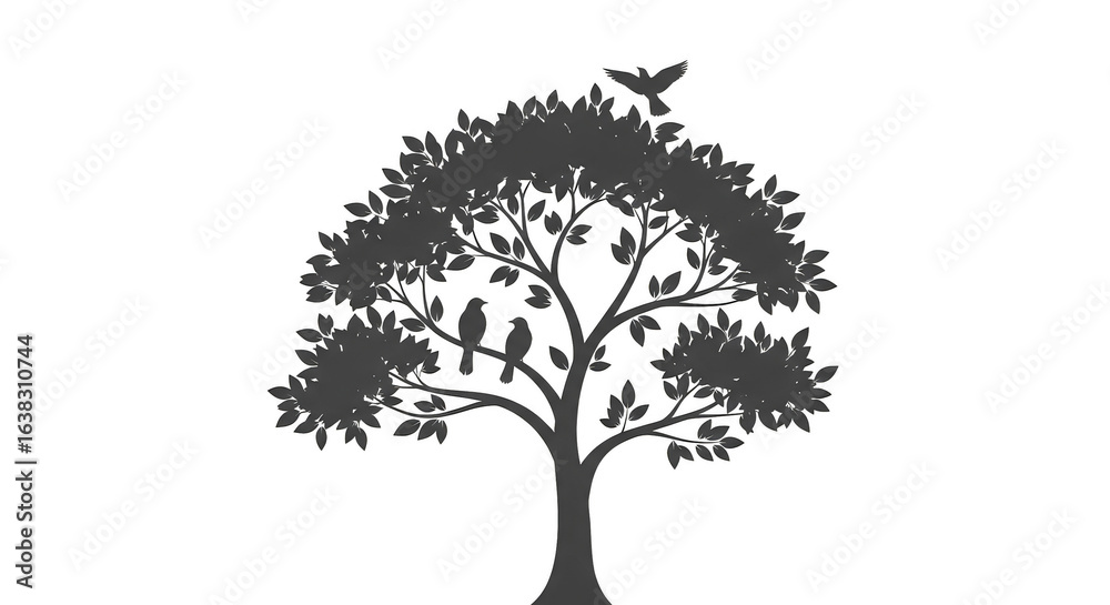 Obraz premium Silhouetted tree with birds in flight