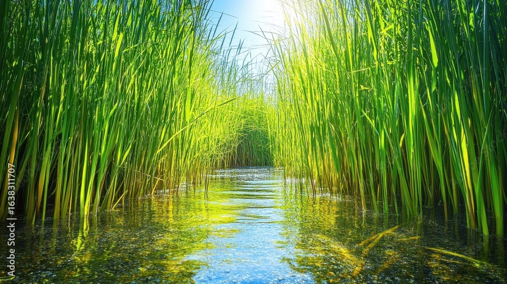 Obraz premium Serene Green Waterway.