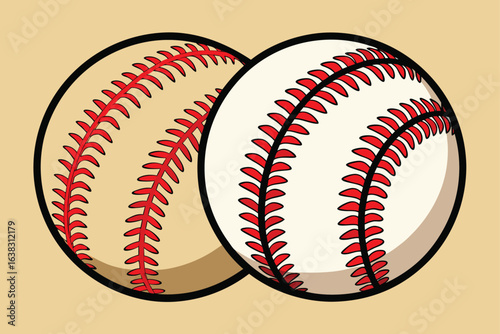 A Classic Pair of Baseballs Sporting Traditional Red Stitching and Bold Outlines Standing Out Against a Pale Background Creating Visual Appeal