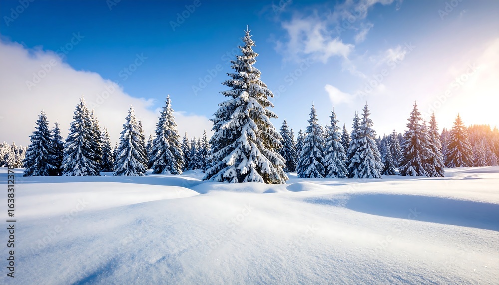 Fototapeta premium Snowy winter forest landscape (1)
