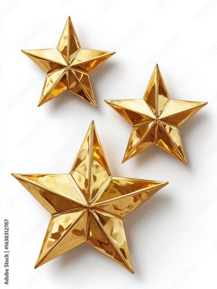 Obraz premium three shiny golden star shapes arranged creatively on a white background