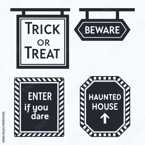 Collection of halloween themed signs trick or treat beware haunted house enter if you dare
