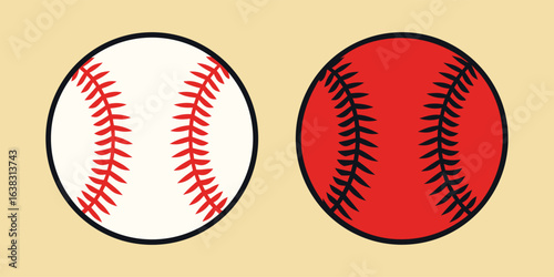 A Classic Pair of Baseballs Sporting Traditional Red Stitching and Bold Outlines Standing Out Against a Pale Background Creating Visual Appeal