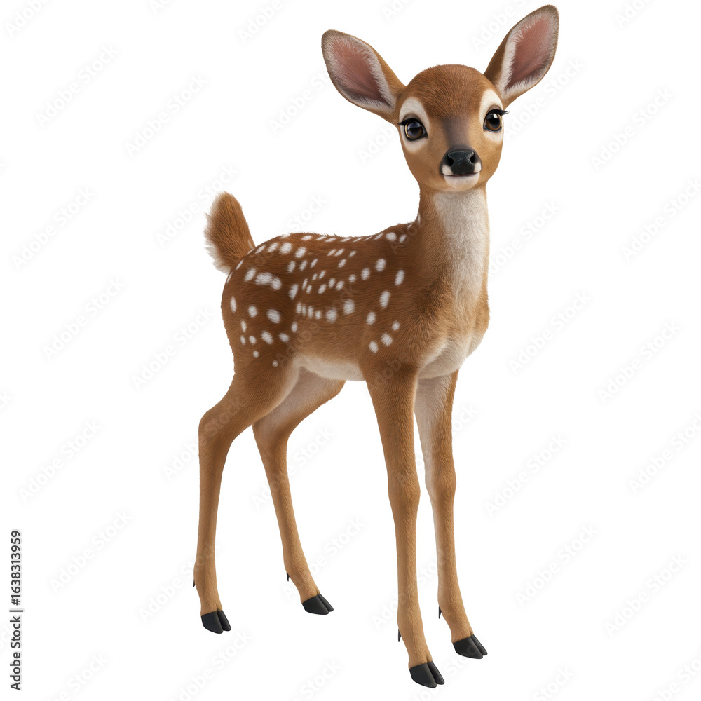 Fototapeta premium Adorable fawn with speckled fur against dark background a cute wildlife image for editorial and commercial use