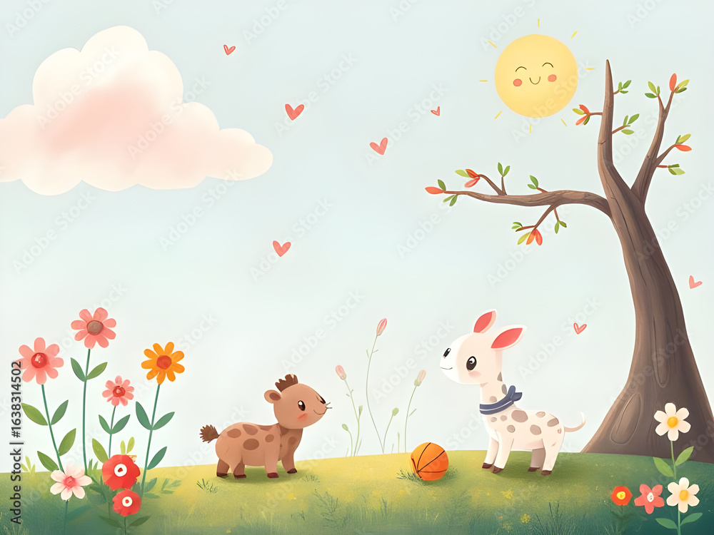 Naklejka premium spring landscape with birds