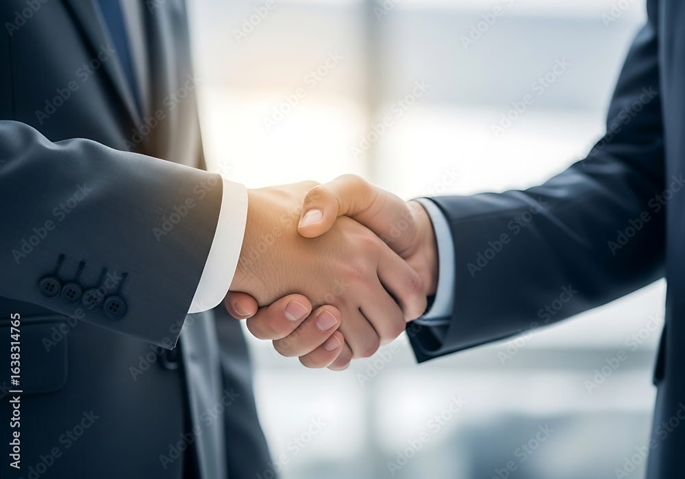 Fototapeta premium Businessmen shaking hands in agreement and partnership