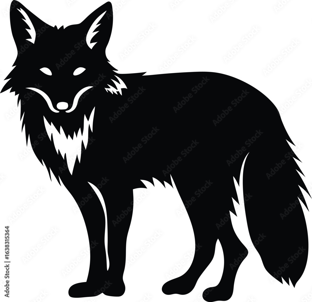 Obraz premium Silhouette of a Majestic Fox The Black Fox Standing Tall Depicting Wildlife and Nature with Elegant Simplicity and Grace