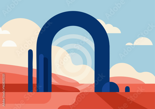 Abstract Landscape with Blue Arch Minimalist Modern Vector Graphic