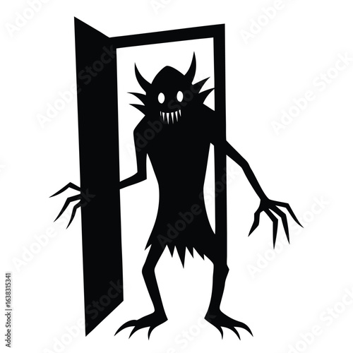 Scary silhouette monster emerging from an open doorway