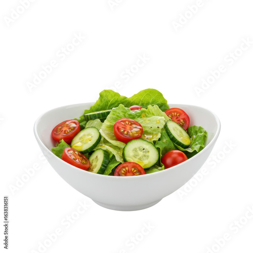 Closeup fresh vegetable salad in white bowl against black background healthy food concept for commercial use