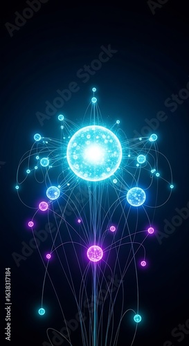 Wallpaper Mural Abstract glowing sphere with colorful dots and lines on dark background concept Torontodigital.ca