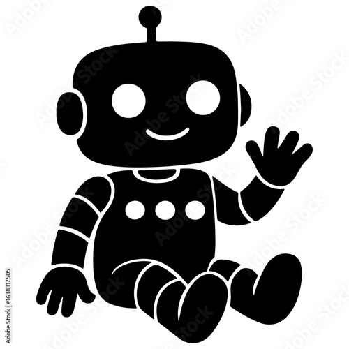 Robot child with blinking lights silhouette vector art with white background