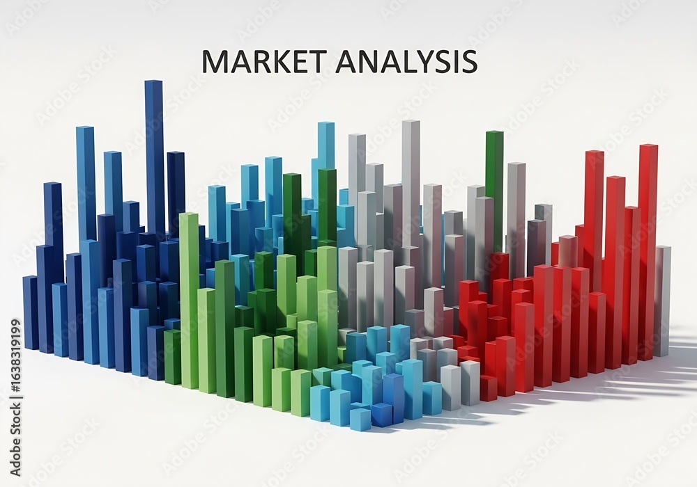 Obraz premium Colorful 3d bar graph showing market analysis and business data isolated on white background