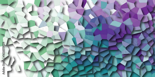 Abstract geometric mosaic pattern in cool tones with shading creating a three dimensional appearance suitable for backgrounds and digital design elements