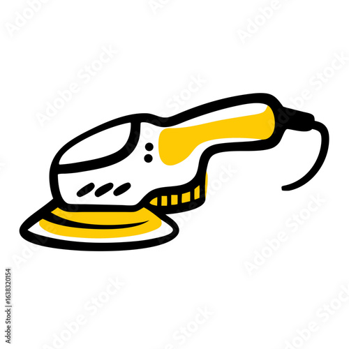 A stylized illustration of an orbital sander with yellow accents in a hand-drawn style. This image is suitable for websites and blogs related to woodworking, home improvement, and tools.

