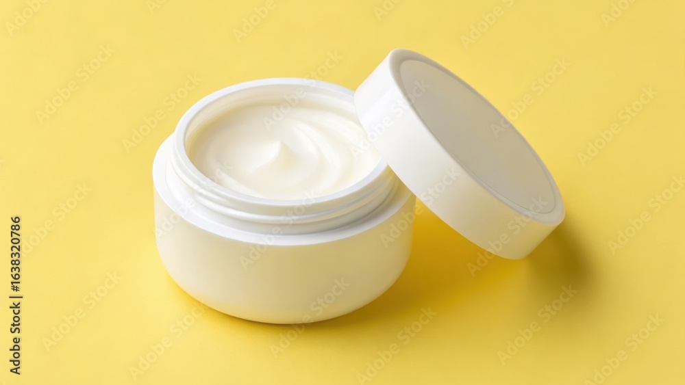 Open jar of face cream on a yellow background Open jar of face cream on a yellow background