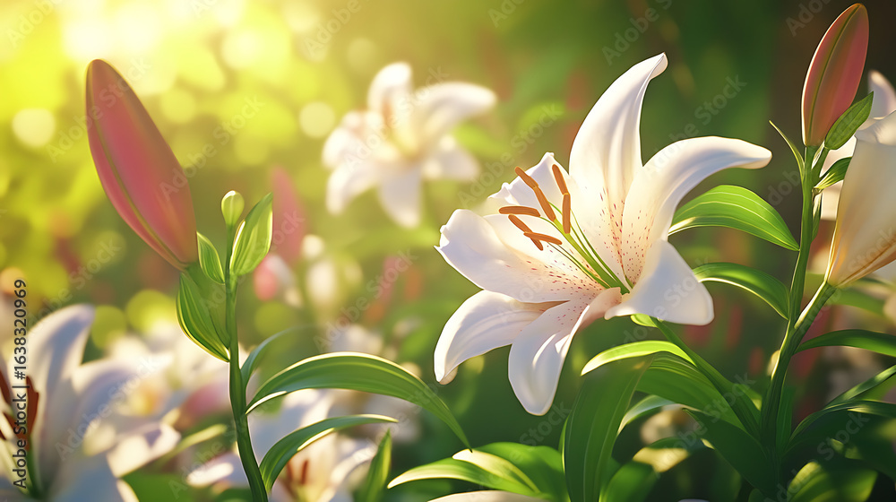 Fototapeta premium White lilies in sunlight