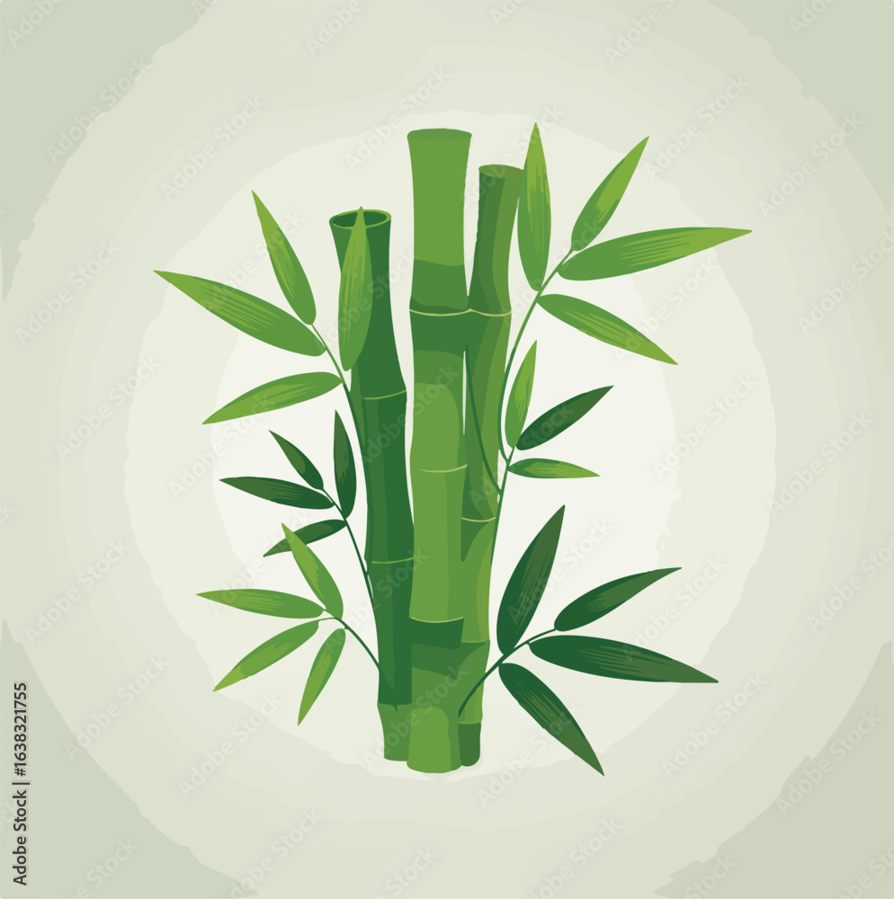 Fototapeta premium Green vector illustration of Japanese bamboo leaves and branches creating a tranquil forest pattern