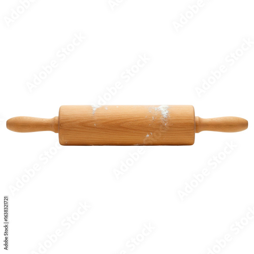 Wooden rolling pin with flour marks isolated on black background ideal for baking or cooking cooking tool kitchen tool food preparation horizontal studio photo high quality close up
