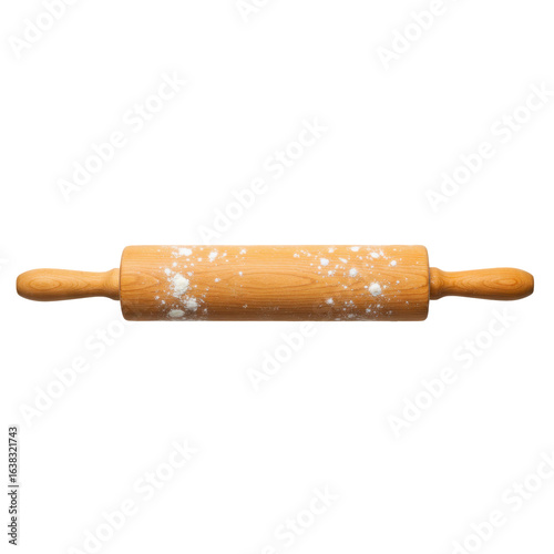 Wooden rolling pin with flour specks for baking supplies