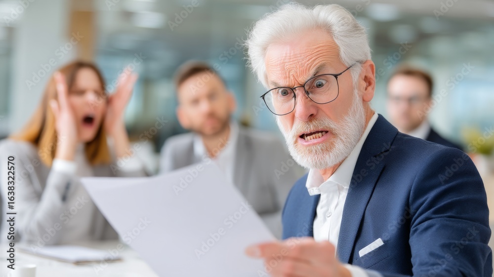 Fototapeta premium Conflict resolution meeting turns heated among business leaders office space image professional setting tense mood