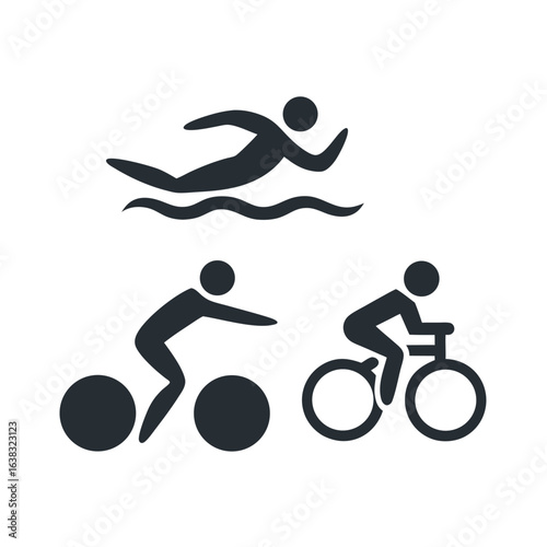 Triathlon Icons Pictogram Set Swimming Running and Cycling Triathlon Sport Competition Silhouettes Triathlon Race Vector Illustration Graphics Symbols