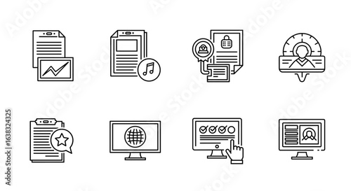 Document and Dashboard Line Icons — Office & Analytics UI Set