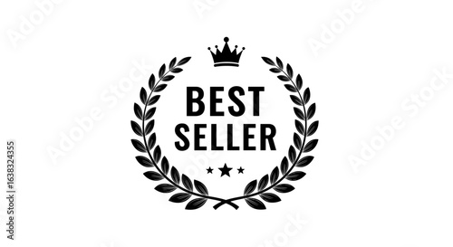 Best seller badge. Best selling award icon with crown and stars. Transparent PNG and vector illustration.