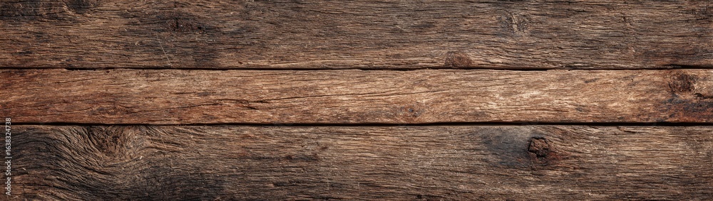 Fototapeta premium Horizontal close-up view of aged, weathered wooden planks