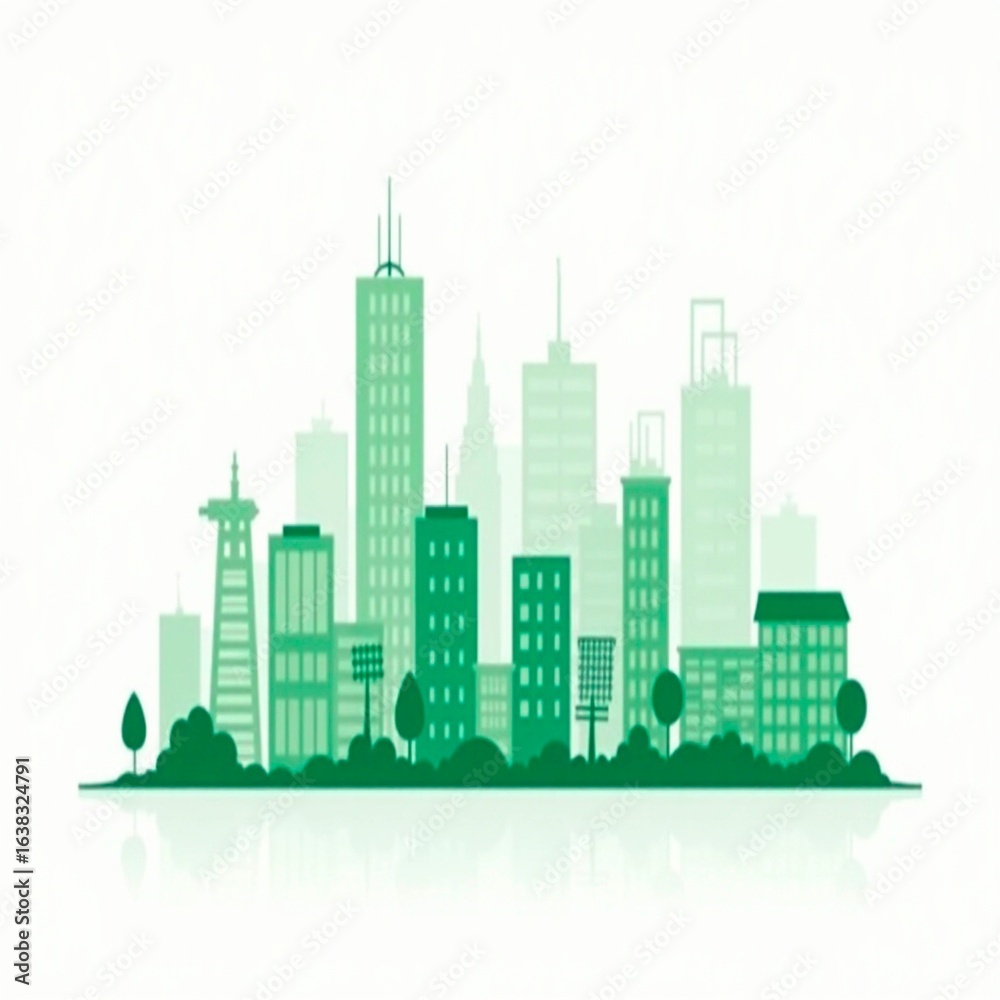 Fototapeta premium Urban skyline vector illustration featuring a silhouette of city buildings and skyscrapers