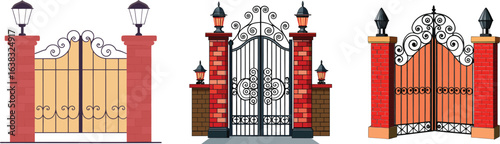 Luxury Iron Gate Design – Detailed Vector with Intricate Curves, Vertical Bars, and Finials. 