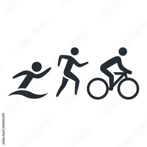 Triathlon Icons Pictogram Set Swimming Running and Cycling Triathlon Sport Competition Silhouettes Triathlon Race Vector Illustration Graphics Symbols