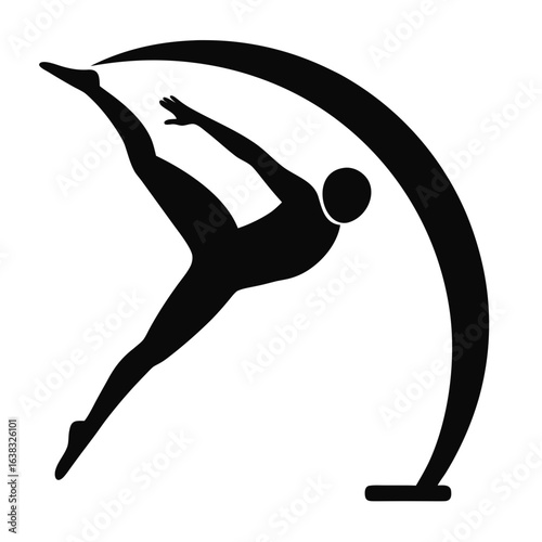 Silhouette gymnast performing a vault jump, black minimal icon
