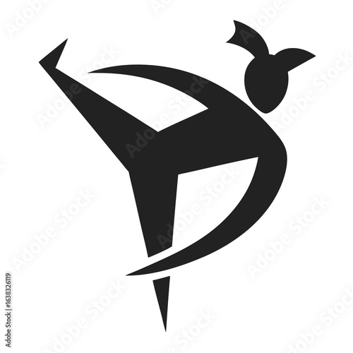 Minimal black silhouette of gymnast mid-air flip, modern emblem style
