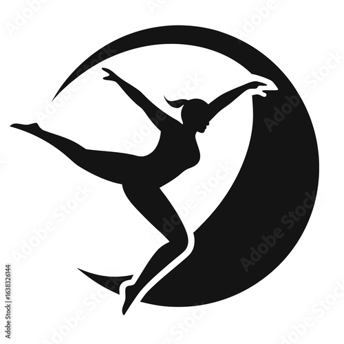 Silhouette gymnast performing a vault jump, black minimal icon
