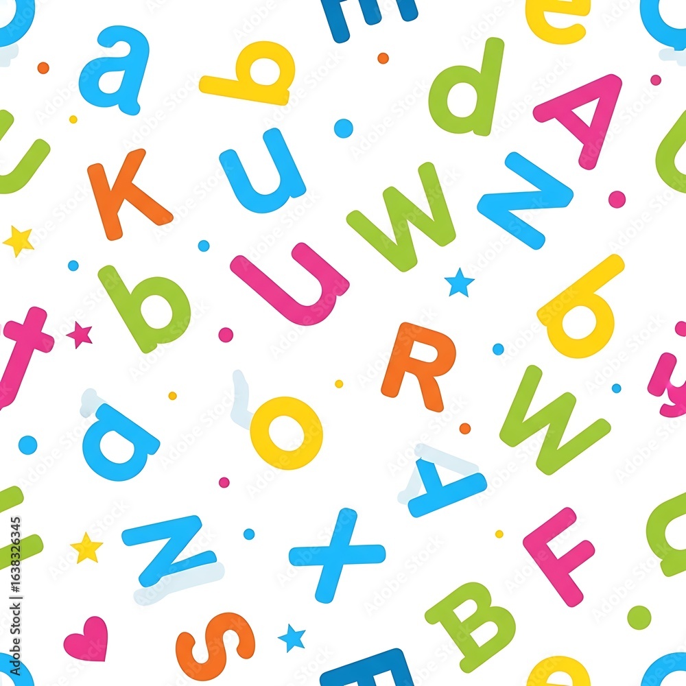 A Joyful Cascade of Colorful Rounded Letters in a Seamless Pattern. A Joyful Cascade of Colorful Rounded Letters in a Seamless Pattern.