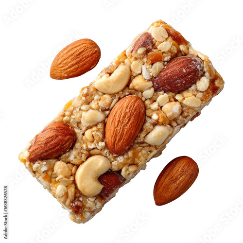 Isolated Nut and Cereals Bar on Transparent Background for Health Food