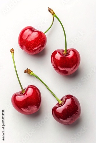red cherry isolated on a white background. Top view